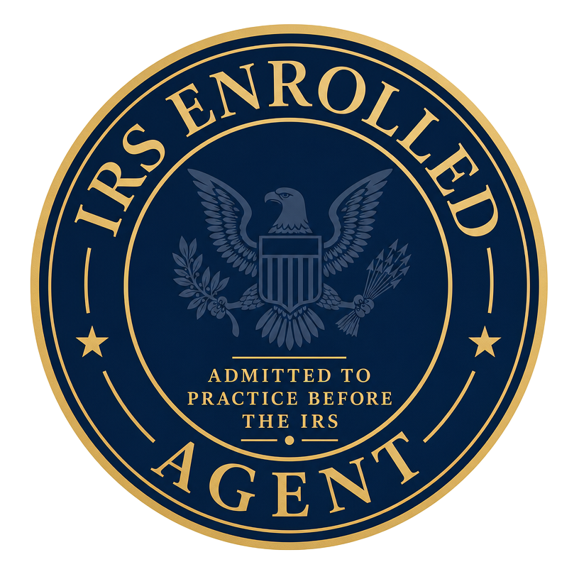 IRS Enrolled Agent badge — admitted to practice before the Internal Revenue Service